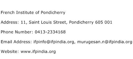French Institute of Pondicherry Address Contact Number