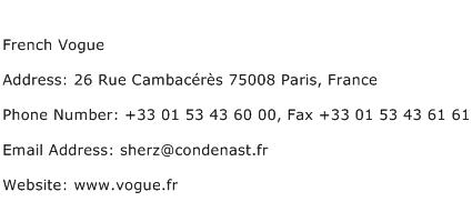 French Vogue Address Contact Number