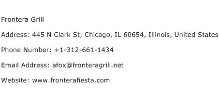 Frontera Grill Address Contact Number