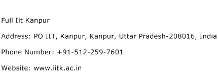 Full Iit Kanpur Address Contact Number