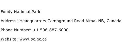Fundy National Park Address Contact Number