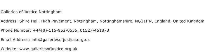 Galleries of Justice Nottingham Address Contact Number