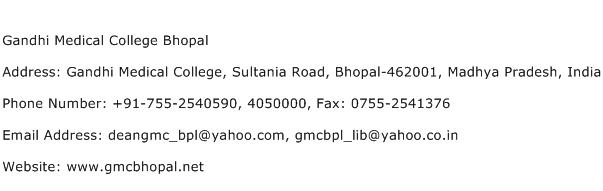 Gandhi Medical College Bhopal Address Contact Number