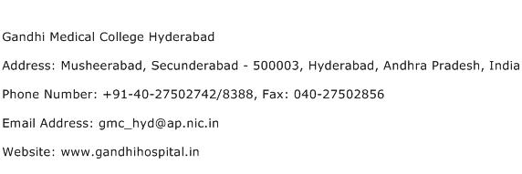 Gandhi Medical College Hyderabad Address Contact Number