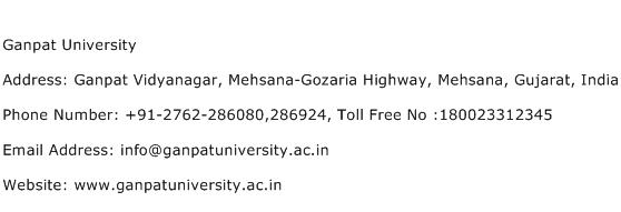 Ganpat University Address Contact Number