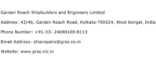 Garden Reach Shipbuilders and Engineers Limited Address Contact Number