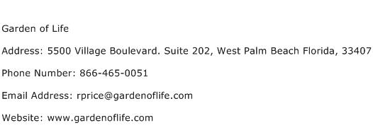 Garden of Life Address Contact Number