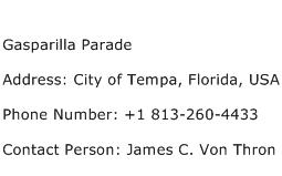 Gasparilla Parade Address Contact Number