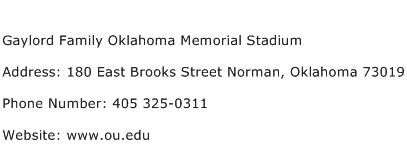 Gaylord Family Oklahoma Memorial Stadium Address Contact Number