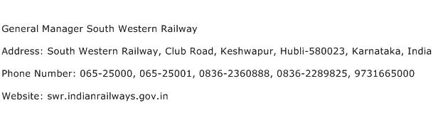 General Manager South Western Railway Address Contact Number