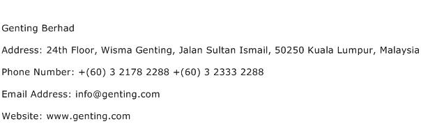 Genting Berhad Address Contact Number