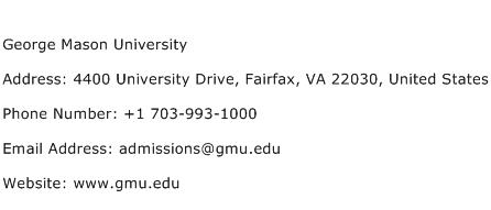 George Mason University Address Contact Number