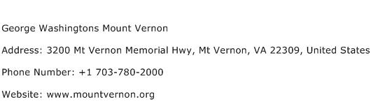 George Washingtons Mount Vernon Address Contact Number