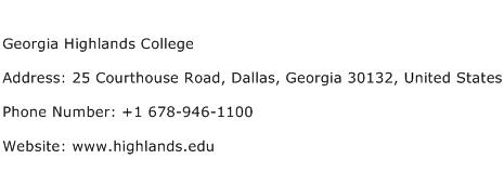 Georgia Highlands College Address Contact Number
