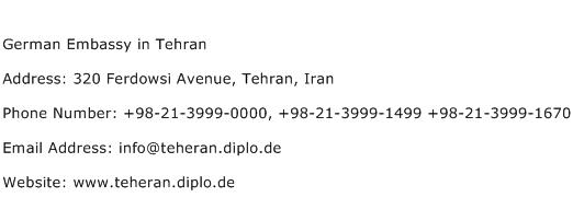 German Embassy in Tehran Address Contact Number