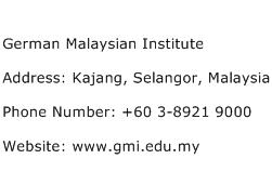 German Malaysian Institute Address Contact Number