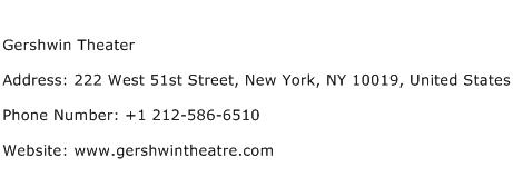Gershwin Theater Address Contact Number
