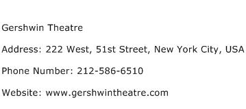 Gershwin Theatre Address Contact Number