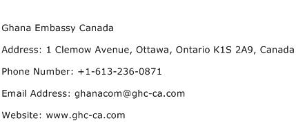 Ghana Embassy Canada Address Contact Number