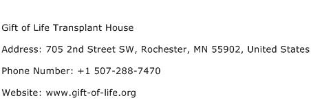 Gift of Life Transplant House Address Contact Number