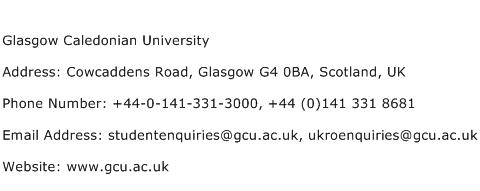 Glasgow Caledonian University Address Contact Number