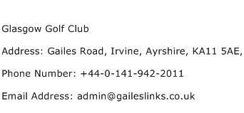 Glasgow Golf Club Address Contact Number