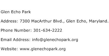 Glen Echo Park Address Contact Number