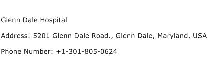 Glenn Dale Hospital Address Contact Number