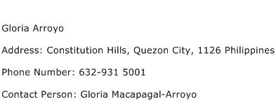 Gloria Arroyo Address Contact Number