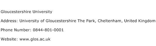 Gloucestershire University Address Contact Number