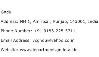 Gndu Address Contact Number