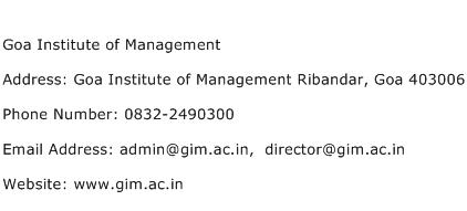 Goa Institute of Management Address Contact Number
