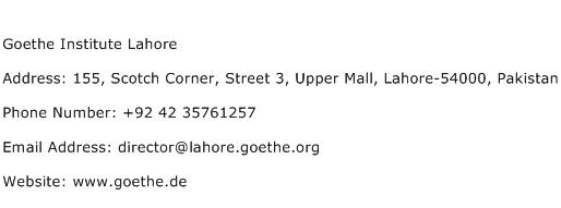 Goethe Institute Lahore Address Contact Number