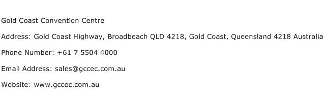 Gold Coast Convention Centre Address Contact Number