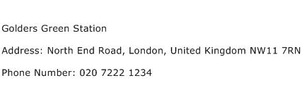 Golders Green Station Address Contact Number