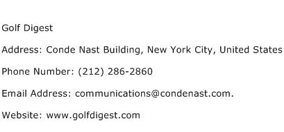 Golf Digest Address Contact Number