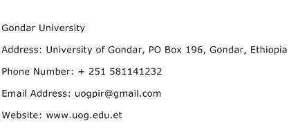Gondar University Address Contact Number