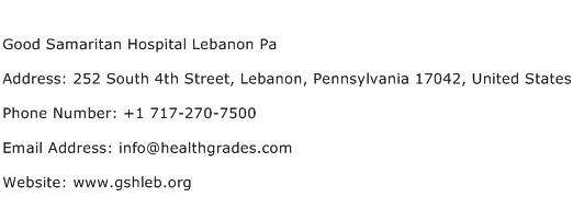 Good Samaritan Hospital Lebanon Pa Address Contact Number