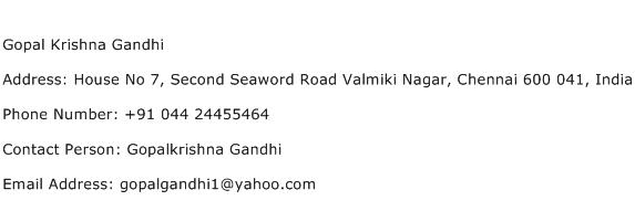 Gopal Krishna Gandhi Address Contact Number