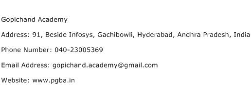 Gopichand Academy Address Contact Number
