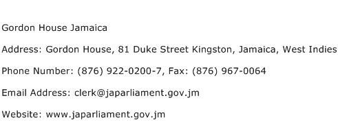 Gordon House Jamaica Address Contact Number