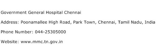 Government General Hospital Chennai Address Contact Number