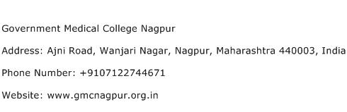 Government Medical College Nagpur Address Contact Number