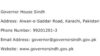 Governor House Sindh Address Contact Number