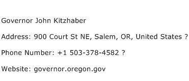 Governor John Kitzhaber Address Contact Number