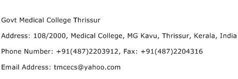 Govt Medical College Thrissur Address Contact Number