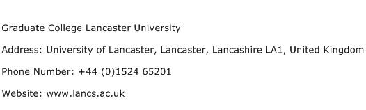 Graduate College Lancaster University Address Contact Number