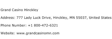 Grand Casino Hinckley Address Contact Number