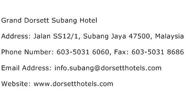 Grand Dorsett Subang Hotel Address Contact Number