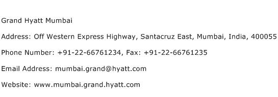 Grand Hyatt Mumbai Address Contact Number